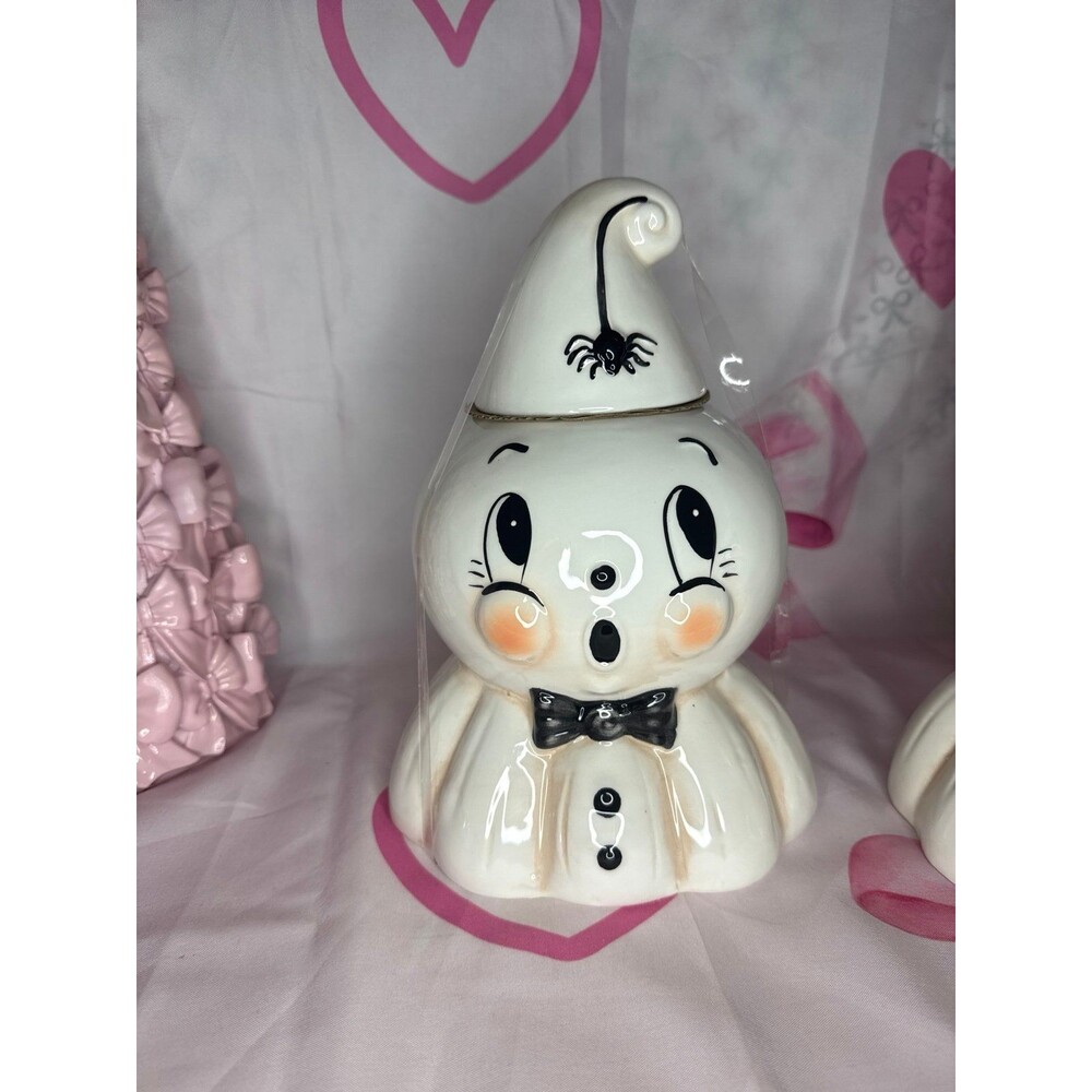 NEW Johanna Parker Halloween Gus Ghost with Spider Cookie Jar Canister